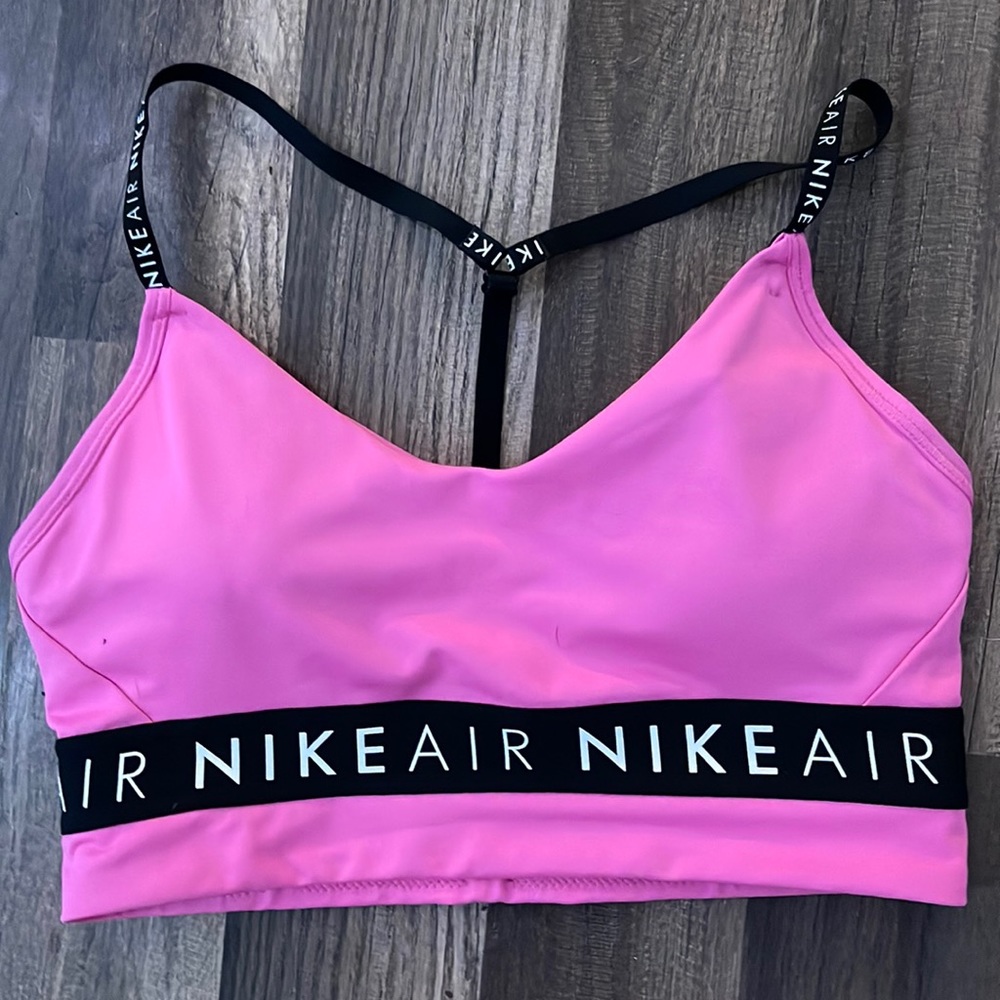 pink and black nike air sports bra size medium